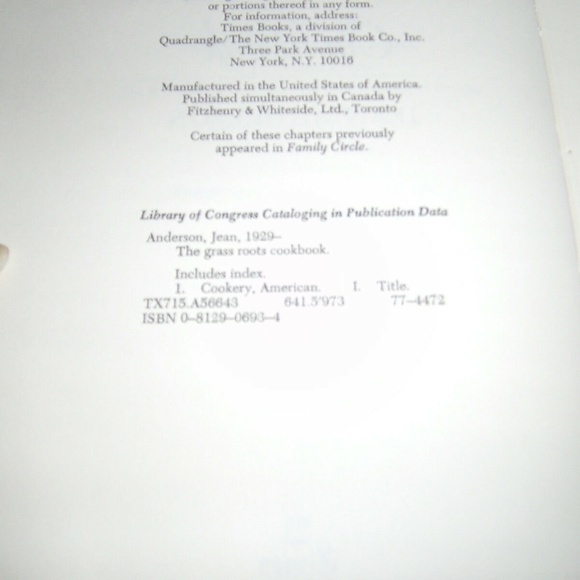 The Grass Roots Cookbook by Jean Anderson 1977 HC - Picture 2 of 8